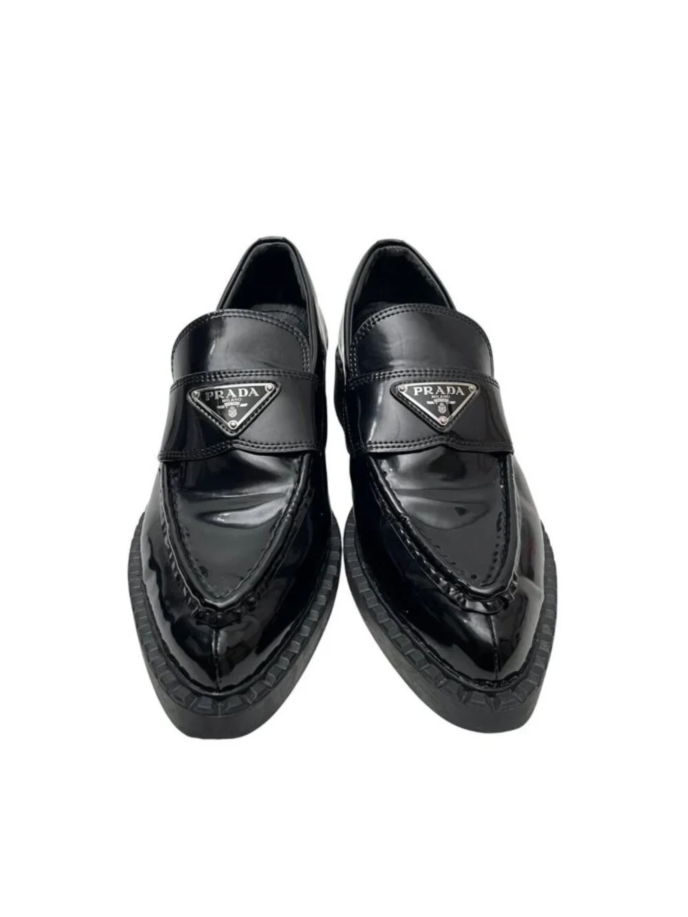 Prada Leather Triangle Plate Logo Loafers Black